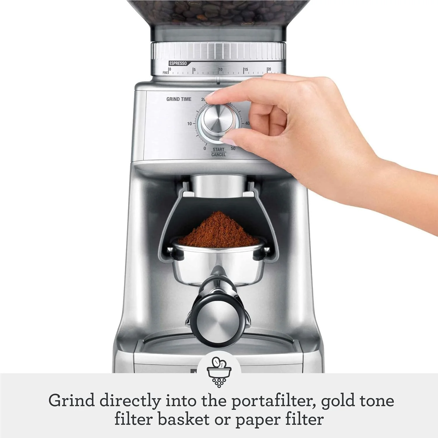 Sage - The Dose Control Pro - Precision Coffee Grinder, 60 Grind Settings - 340g Coffee Bean Capacity, with Timer - Overheat Protection - Silver - Image 5