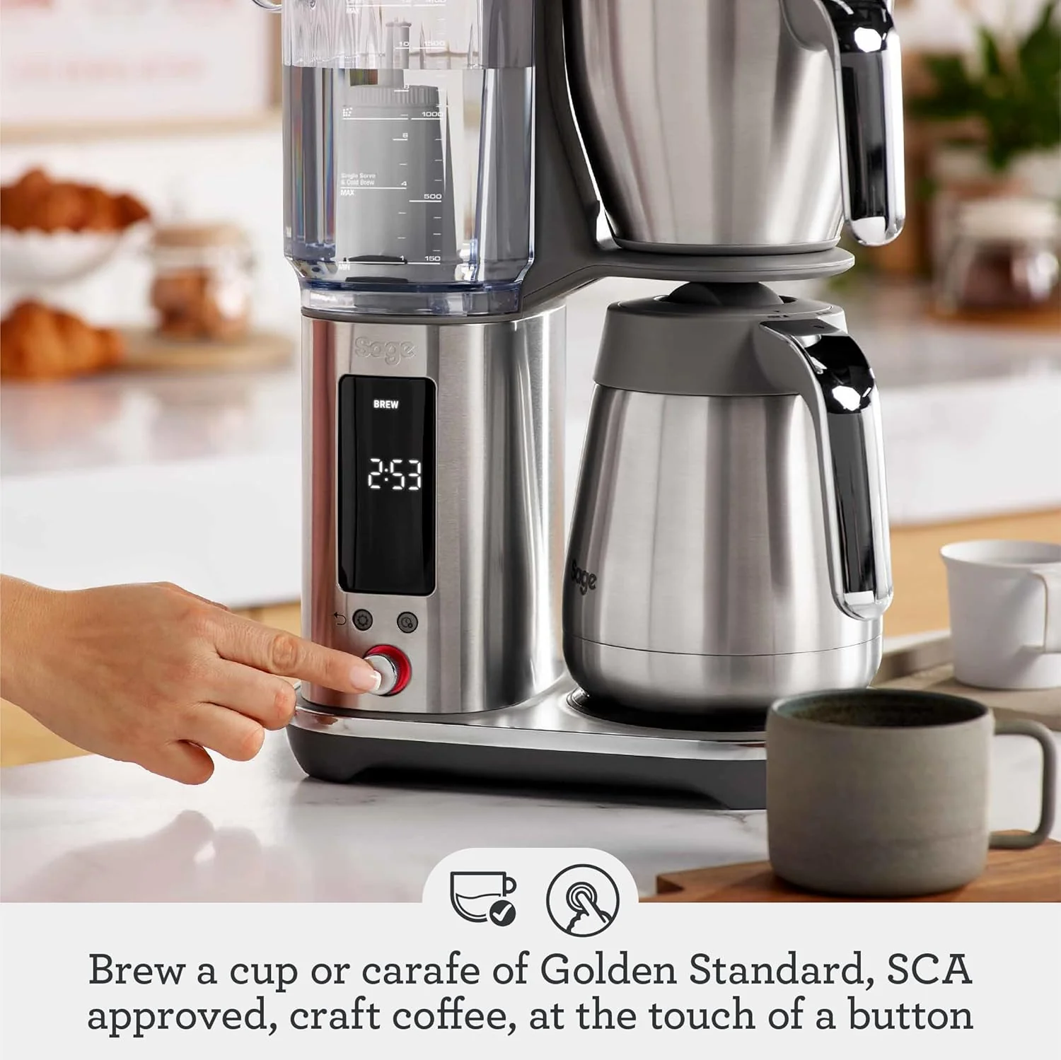 Sage - The Luxe Brewer Thermal One Touch Crafted Coffee - SCA Golden Cup, Programmable, Dual-Wall Thermal Carafe, Cone & Flat Bottom Filters, 1.77L Removable Water Tank - Image 3