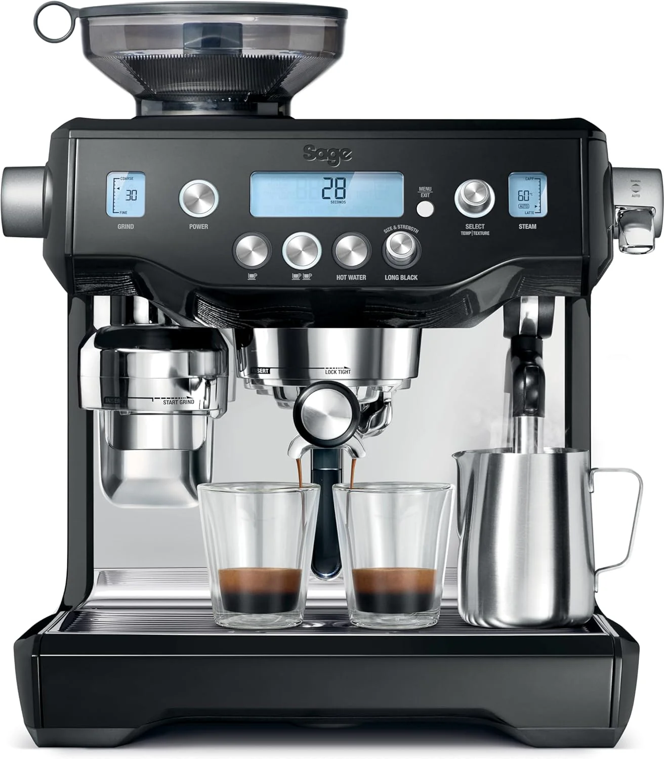 Sage - The Oracle, Bean to Cup Coffee Machine with Manual and Automatic Milk Frother, Volumetric or Timed Shot Control, 45 Grind Settings, Espresso, Cappuccino, 2.5L Water Tank, 2400 W, Black Truffle - Image 2
