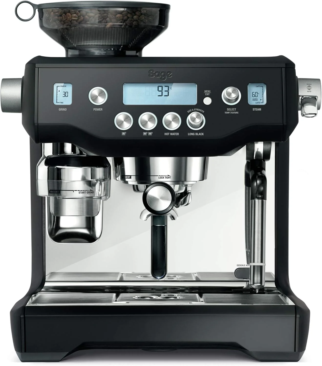 Sage - The Oracle, Bean to Cup Coffee Machine with Manual and Automatic Milk Frother, Volumetric or Timed Shot Control, 45 Grind Settings, Espresso, Cappuccino, 2.5L Water Tank, 2400 W, Black Truffle