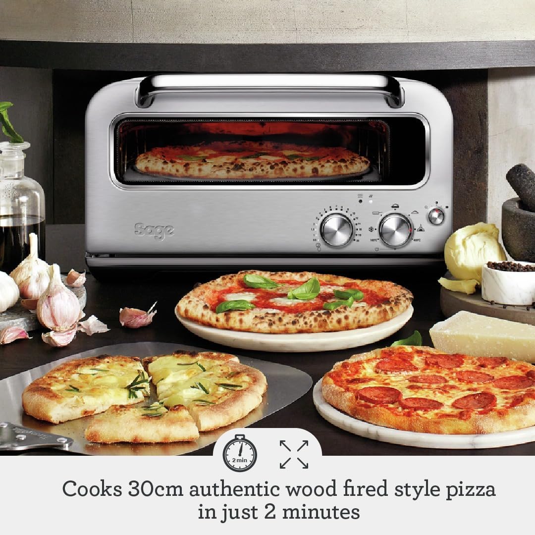 Sage - The Smart Oven Pizzaiolo - Brick Oven for Wood Fired Style Pizza - Leopard Spotted Crust 400°C, 7 Presets & Manual Mode - Peel & Pan included - Brushed Stainless Steel - Image 2