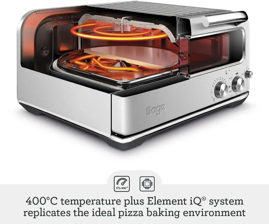 Sage - The Smart Oven Pizzaiolo - Brick Oven for Wood Fired Style Pizza - Leopard Spotted Crust 400°C, 7 Presets & Manual Mode - Peel & Pan included - Brushed Stainless Steel - Image 3