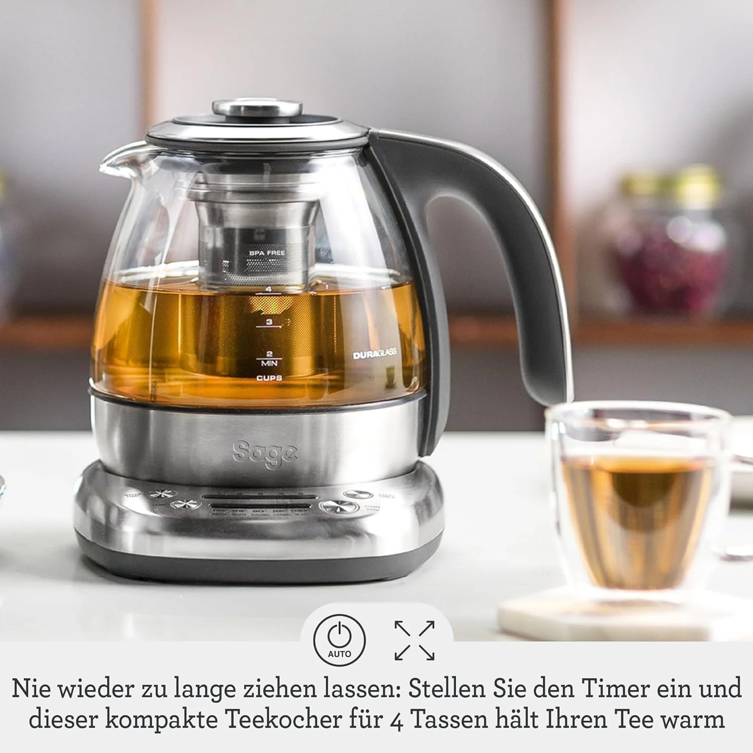 Sage - The Tea Maker Compact - Smart Tea Infuser with 5 Presets for Green, White, Oolong, Herbal & Black - Variable Temperature & Steep Time - 4 Cup / 1L Capacity - Smoked Hickory - Image 2