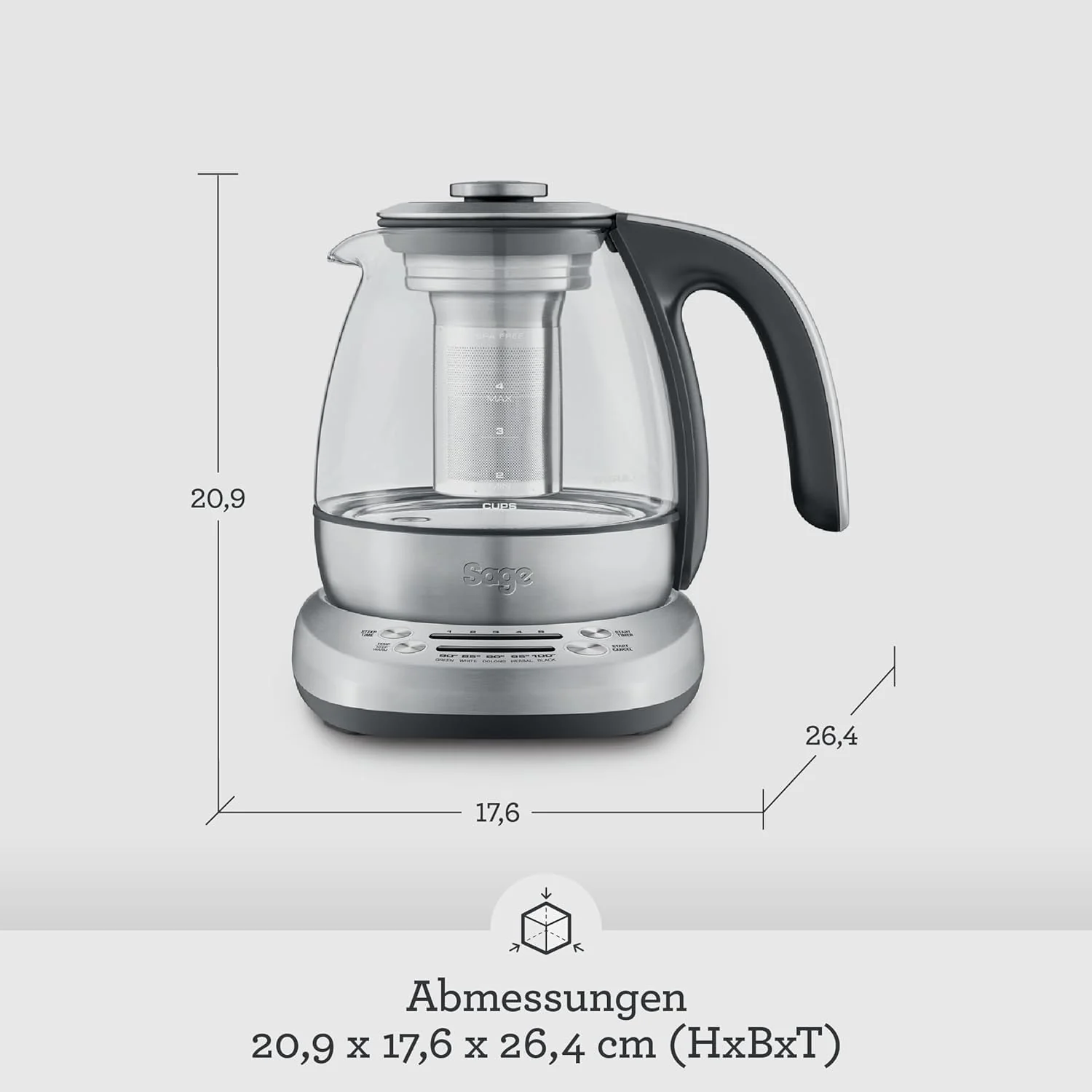 Sage - The Tea Maker Compact - Smart Tea Infuser with 5 Presets for Green, White, Oolong, Herbal & Black - Variable Temperature & Steep Time - 4 Cup / 1L Capacity - Smoked Hickory - Image 6