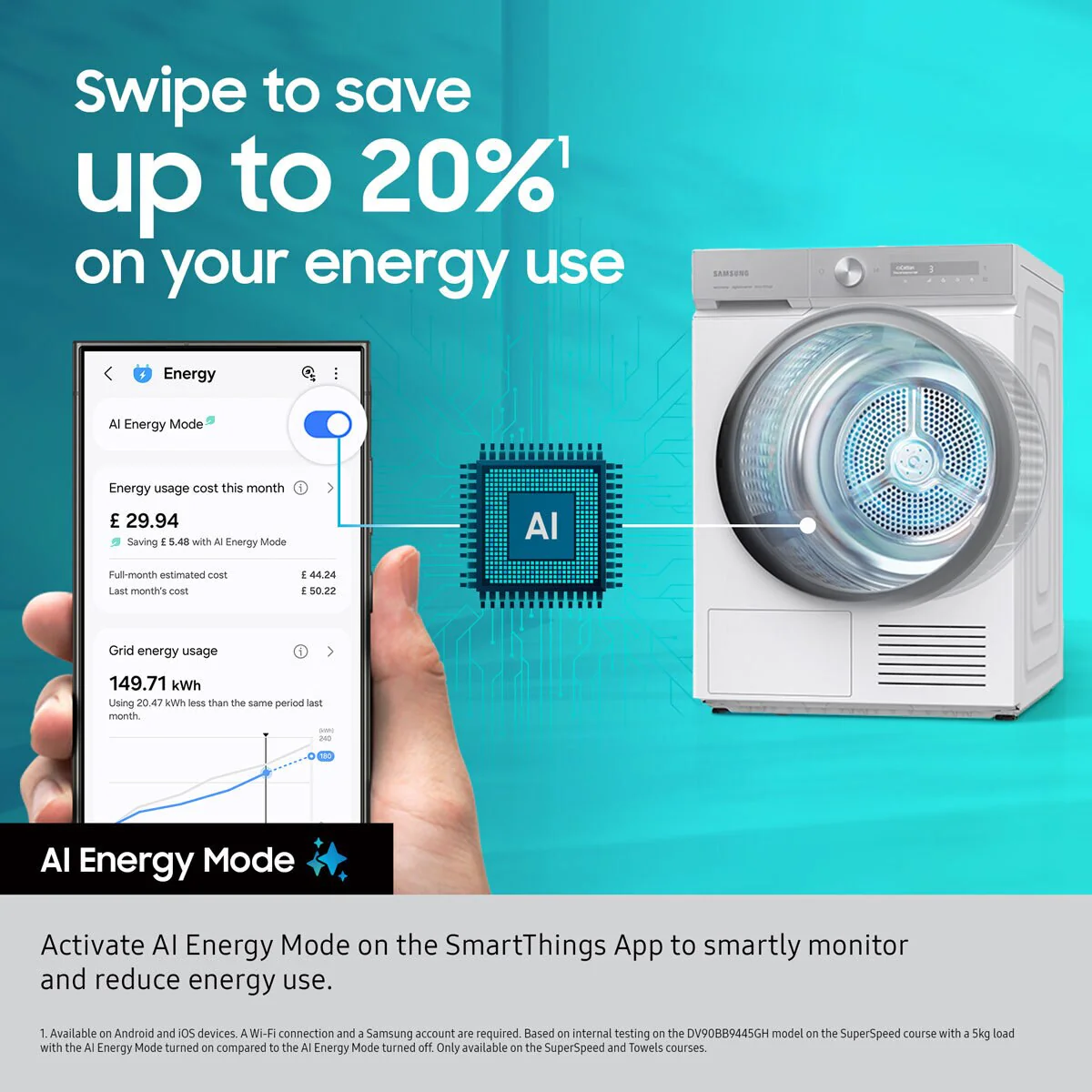 Samsung DV90F09F4SU1 9kg Heat Pump Dryer, A+++ Rated in Dark Steel - Image 7