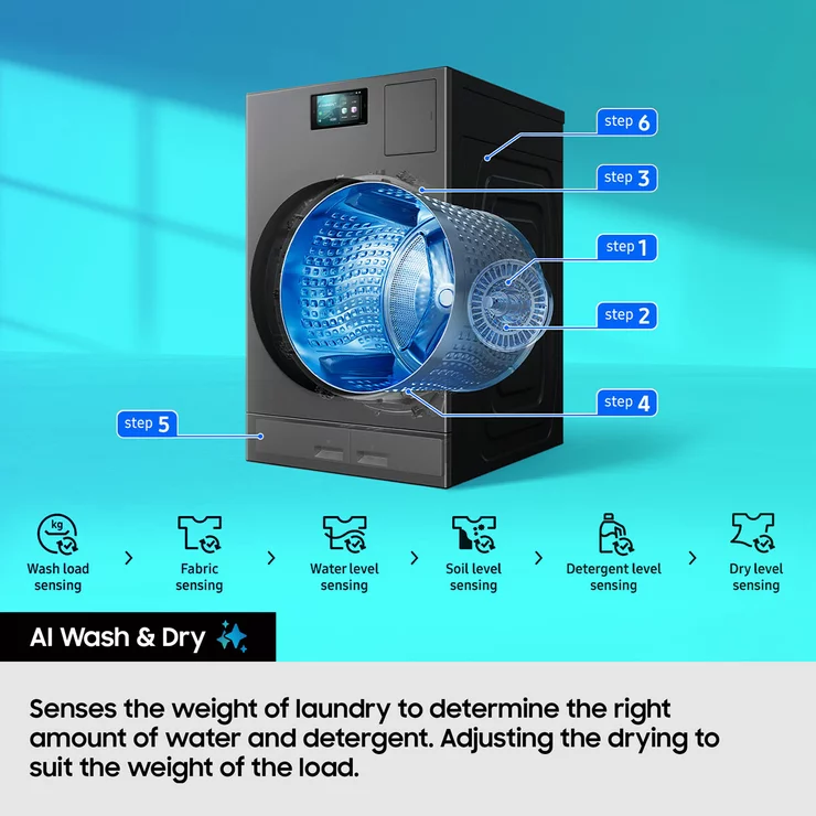 Samsung Series 9 Large Capacity WD18DB8995BZT1 18kg / 11kg Washer Dryer, A Rated in Dark Steel - Image 7