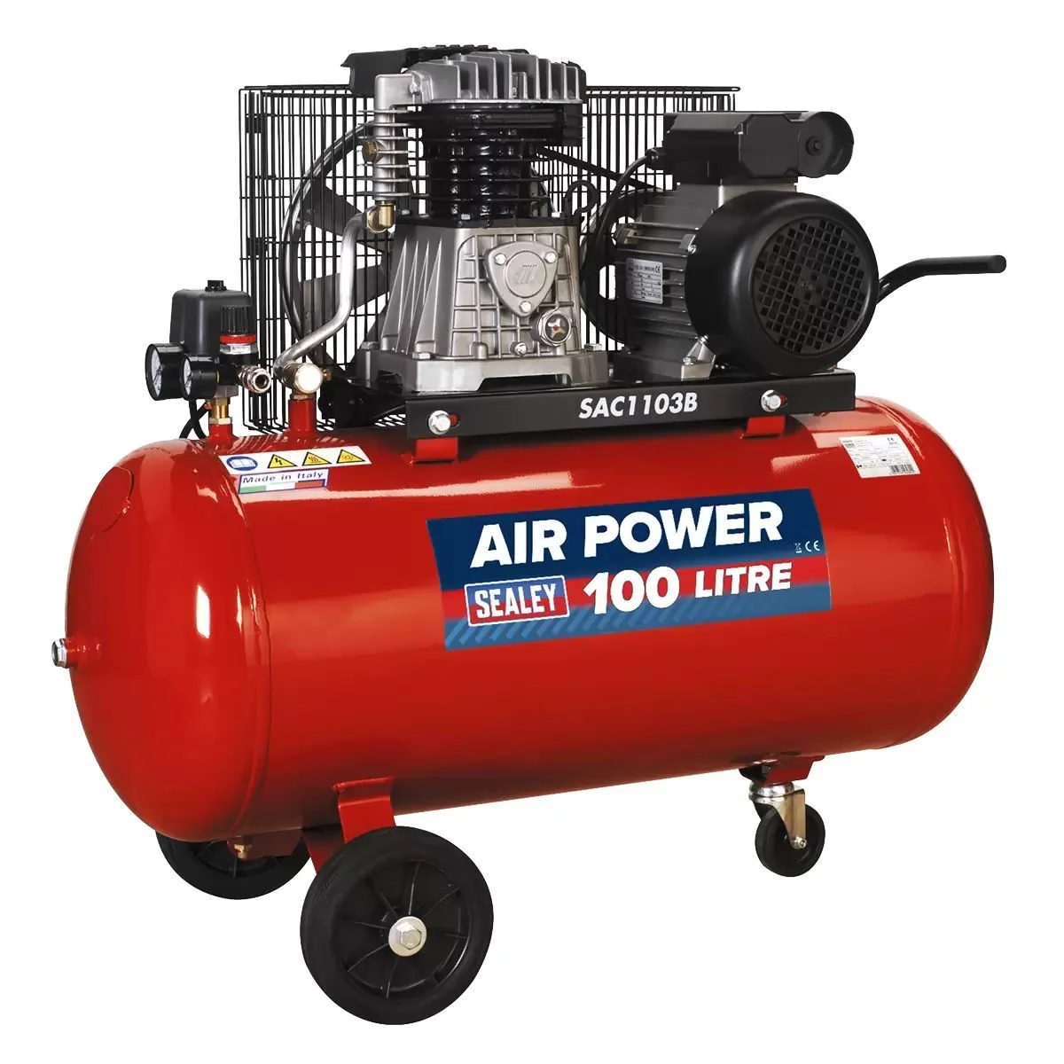 Sealey SAC1103B 100L Belt Drive Compressor with Motor & Cast Cylinders 230V