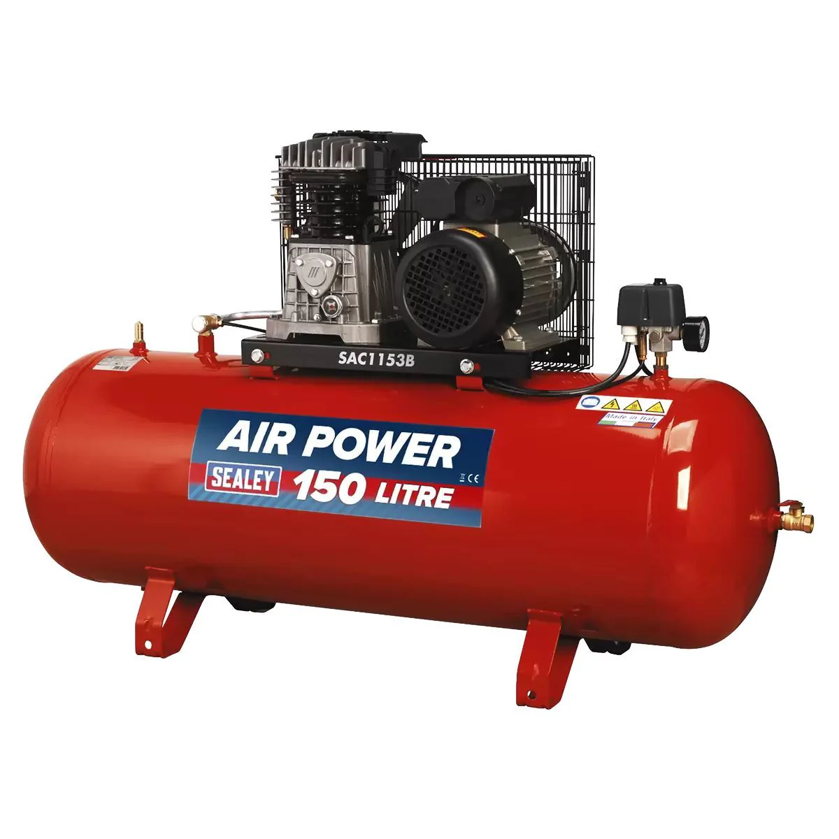 Sealey SAC1153B 150L Belt Drive Compressor with Motor & Cast Cylinders 230V