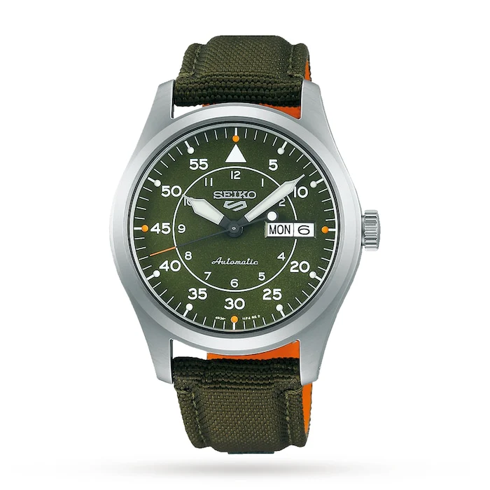Seiko 5 Sports Automatic 39mm Men’s Watch with Green Material Dial, Stainless Steel Case, 100m Water Resistant / SRPH29K1