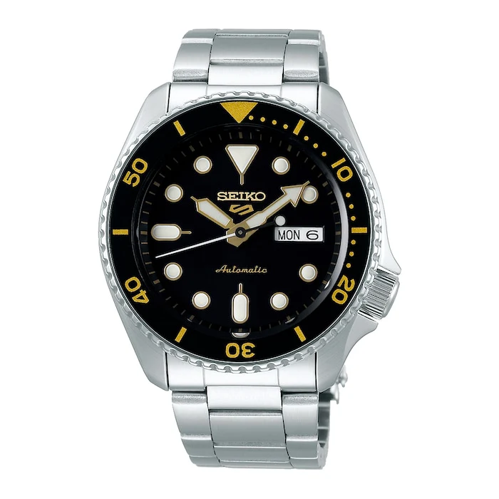 SEIKO 5 SPORTS Automatic Men’s Watch with Black Material Dial, Stainless Steel Case & Bracelet, 100m Water Resistant / SRPD57K1