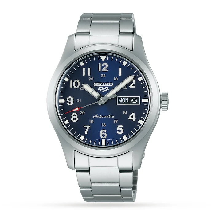 Seiko 5 Sports Automatic Men’s Watch with Blue Material Dial, Stainless Steel Case & Bracelet, 100m Water Resistant / SRPG29K1