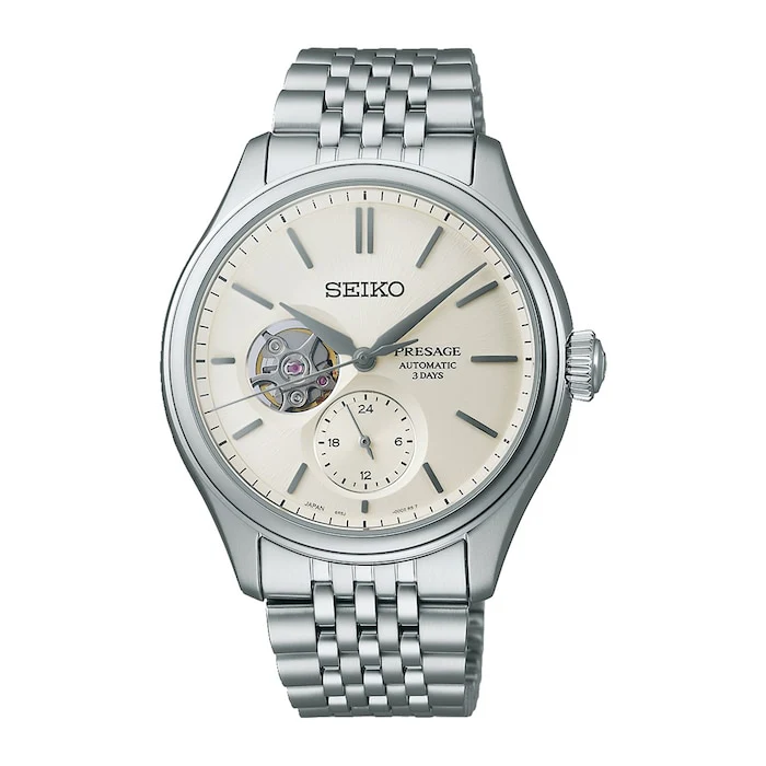 Seiko Presage Elegance Automatic 40mm Men’s Watch with White Material Dial, Stainless Steel Case & Bracelet, 100m Water Resistant / SPB469J1