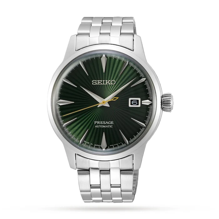 Seiko Presage Presage Automatic 38mm Men’s Watch with Green Material Dial, Stainless Steel Case & Bracelet, 50m Water Resistant / SRPE15J1