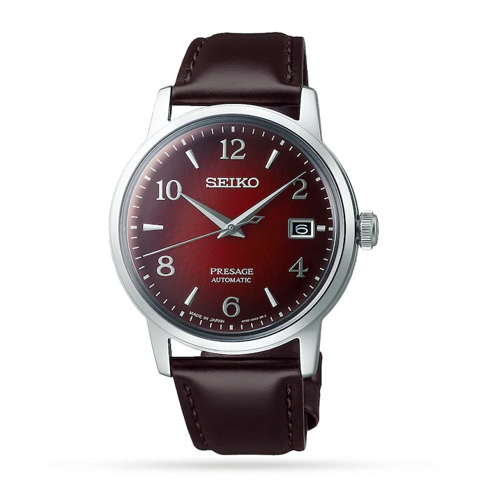 Seiko Presage Presage Automatic 38mm Men’s Watch with Red Material Dial, Stainless Steel Case, 50m Water Resistant / SRPE41J1