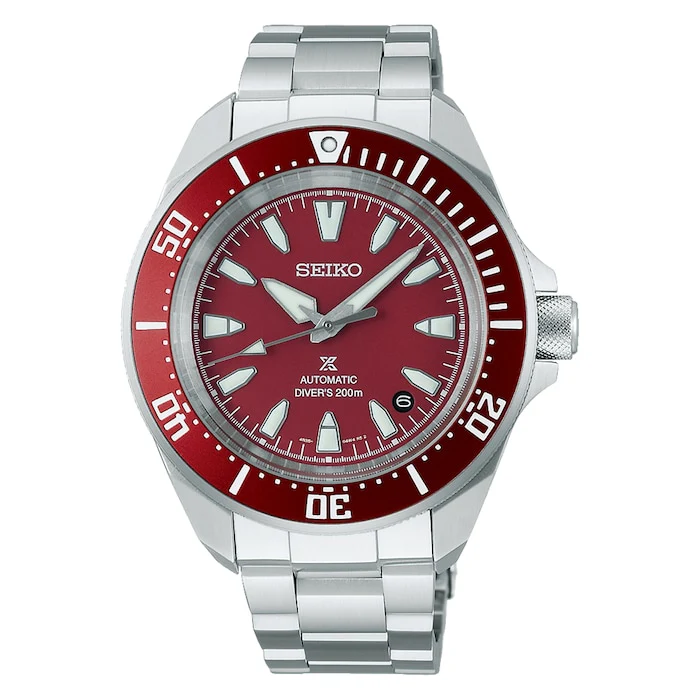 Seiko Prospex Heritage Automatic 42mm Men’s Watch with Red Material Dial, Stainless Steel Case & Bracelet, 200m Water Resistant / SRPL11K1
