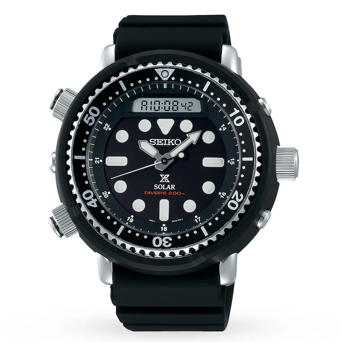 Seiko Prospex Prospex 48mm Men’s Watch with Black Material Dial, Stainless Steel Case, 200m Water Resistant / SNJ025P1