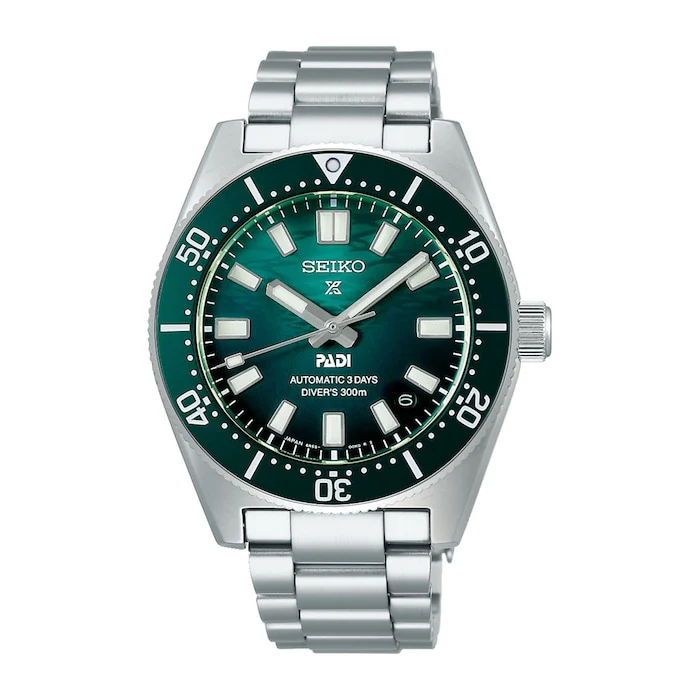 Seiko Prospex Prospex Automatic 40mm Men’s Watch with Green Material Dial, Stainless Steel Case & Bracelet, 300m Water Resistant / SPB501J1