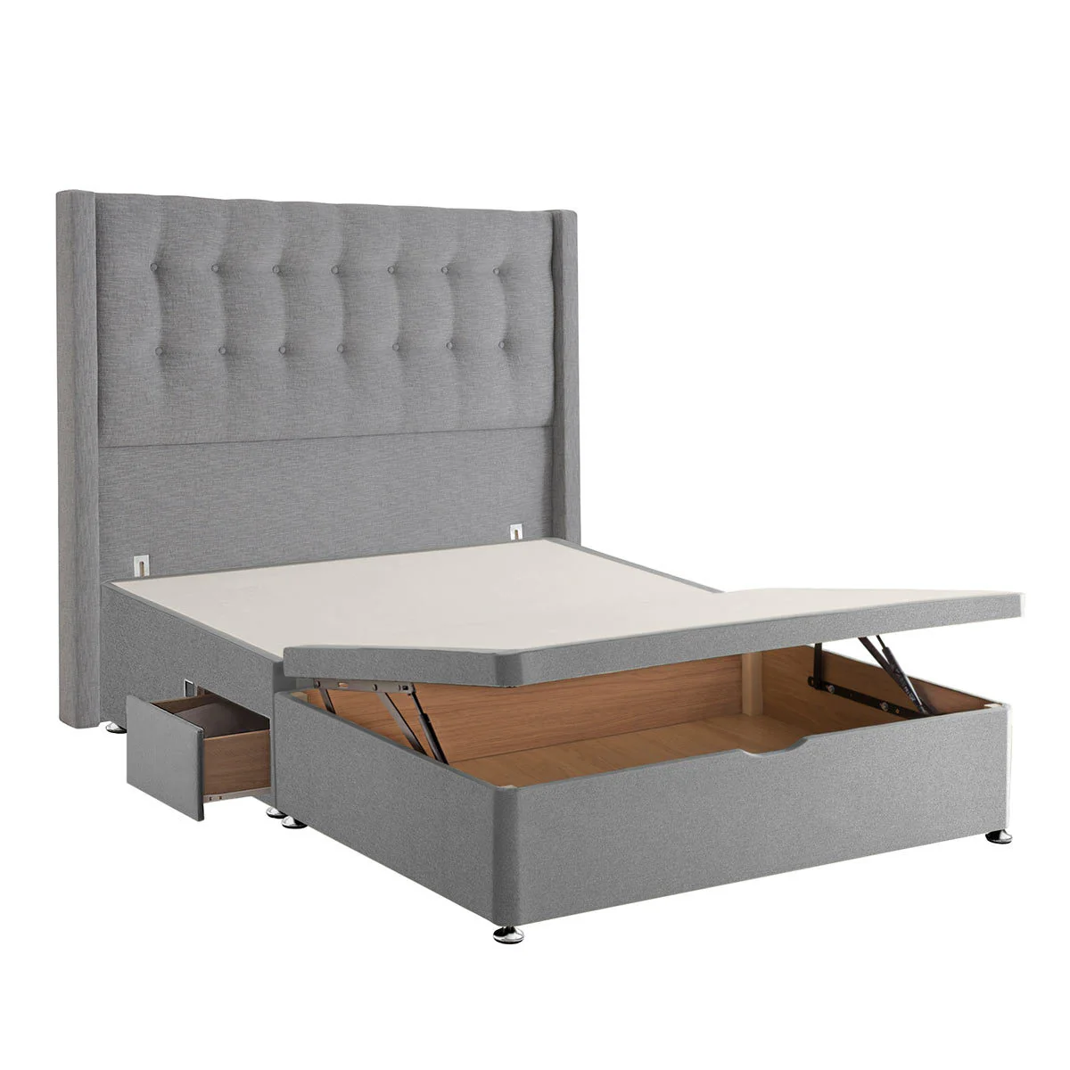 Silentnight Ottoman Divan Base with Bloomsbury Headboard in Slate Grey, Double - Image 3