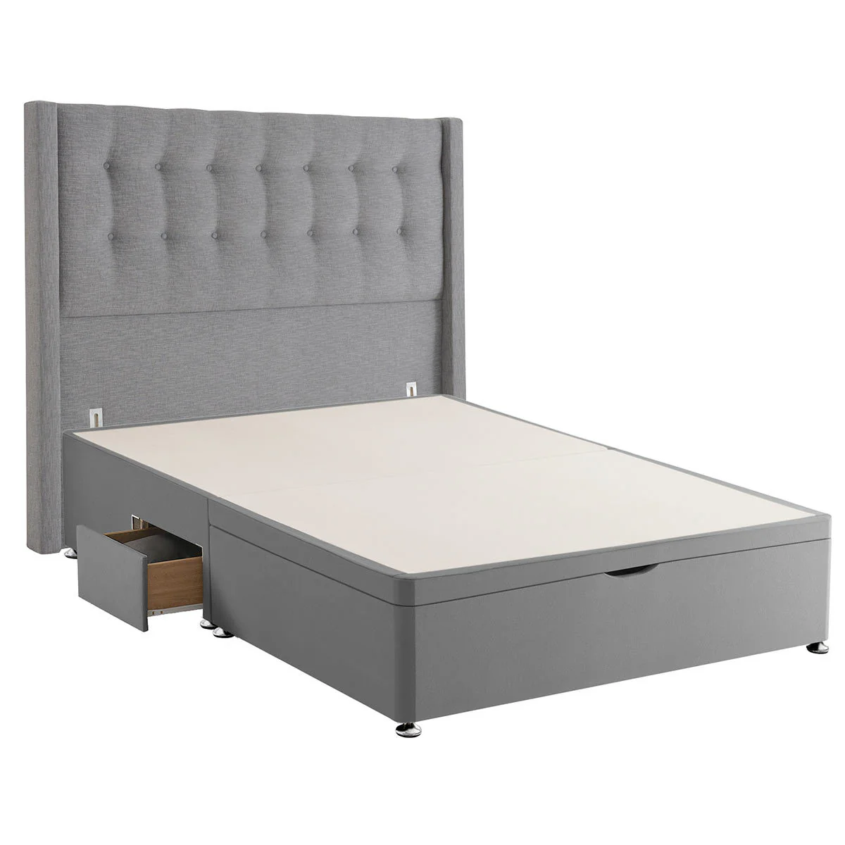 Silentnight Ottoman Divan Base with Bloomsbury Headboard in Slate Grey, Double - Image 4