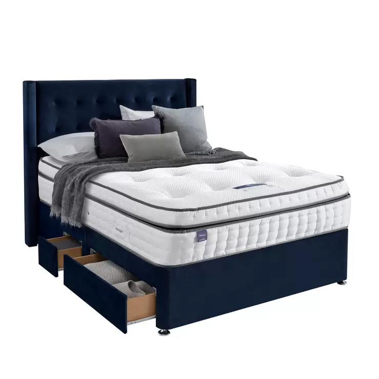 Silentnight Velvet Continental Divan Base with Bloomsbury Headboard in Maritime, Double - Image 3