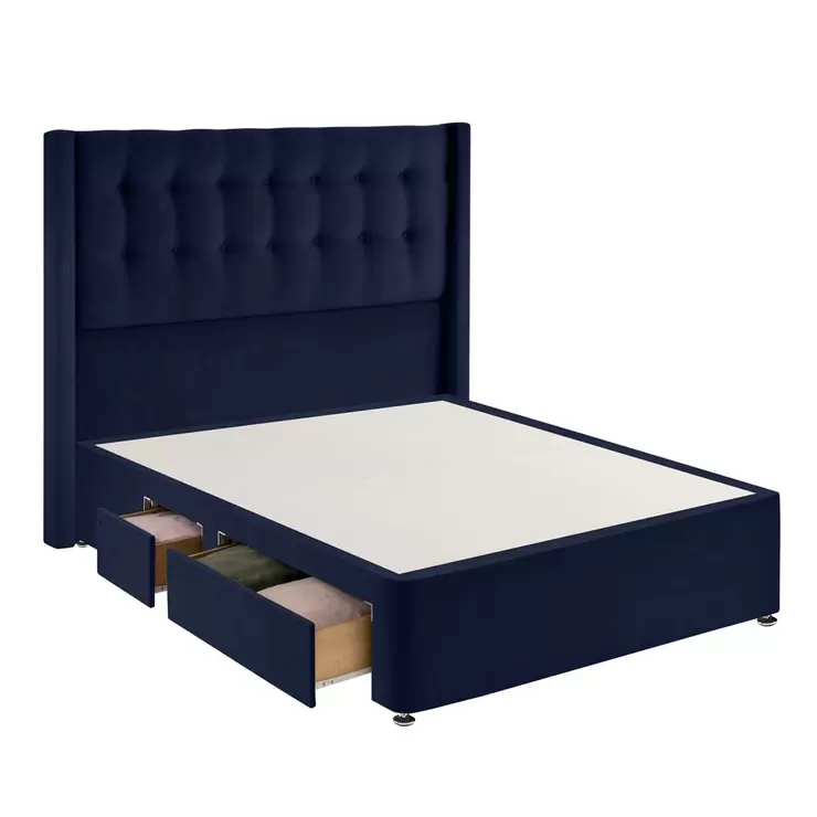 Silentnight Velvet Continental Divan Base with Bloomsbury Headboard in Maritime, Double - Image 5