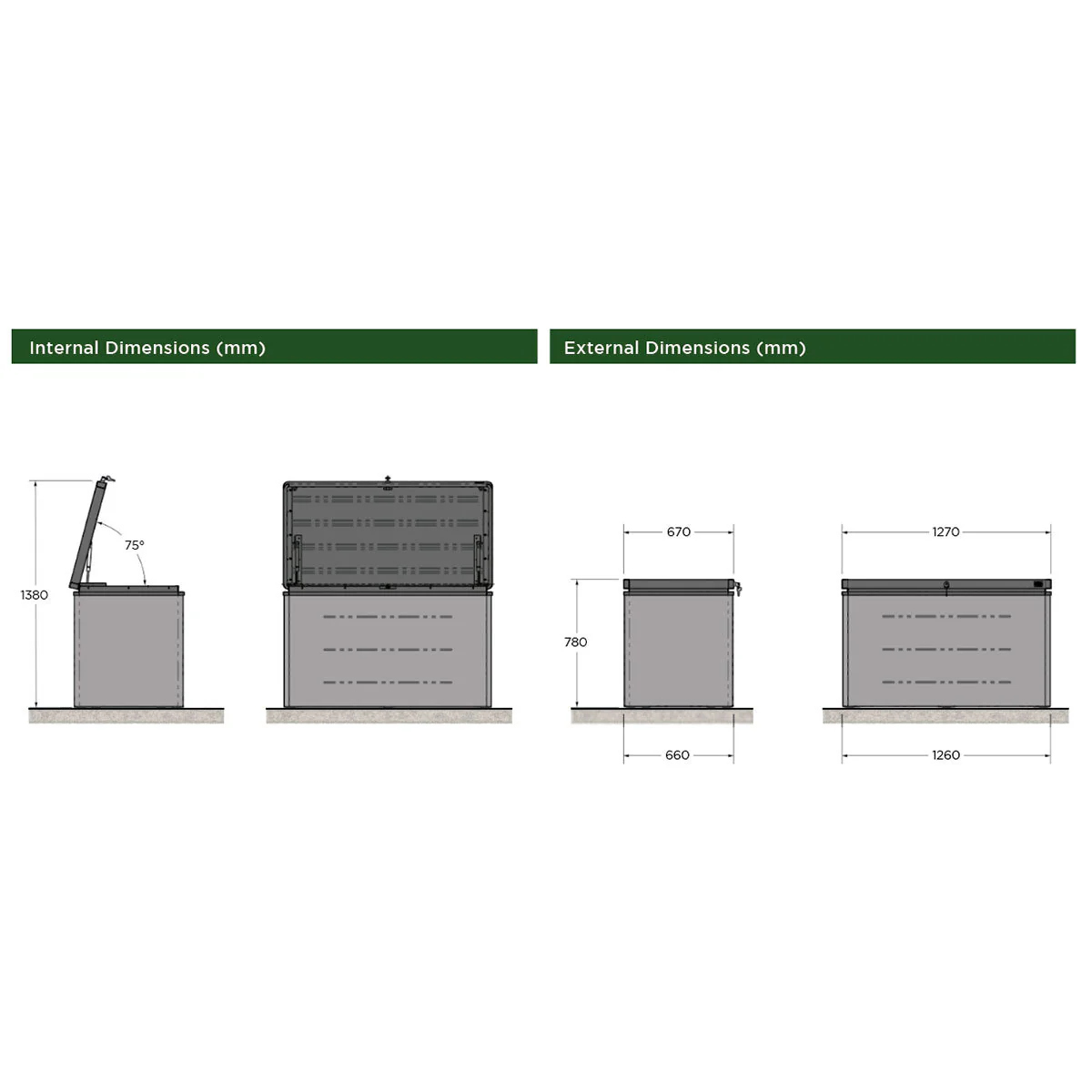 Stone Garden 4ft 2" x 2ft 2" (1.27 x 0.67m) 600 Litre Deck Box in Green - Image 2
