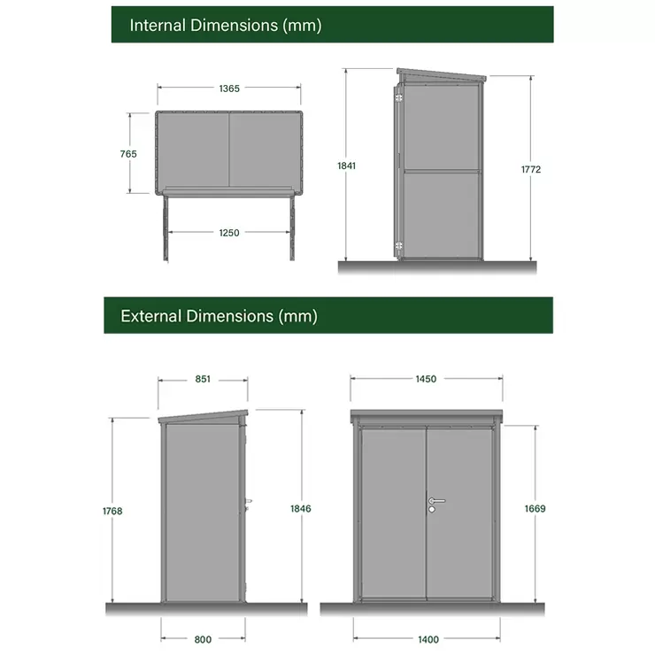 Stone Garden 4ft 7" x 2ft 6" (1.45 x 0.8m) Vertical 1,887 Litre Steel Shed in Green - Image 2