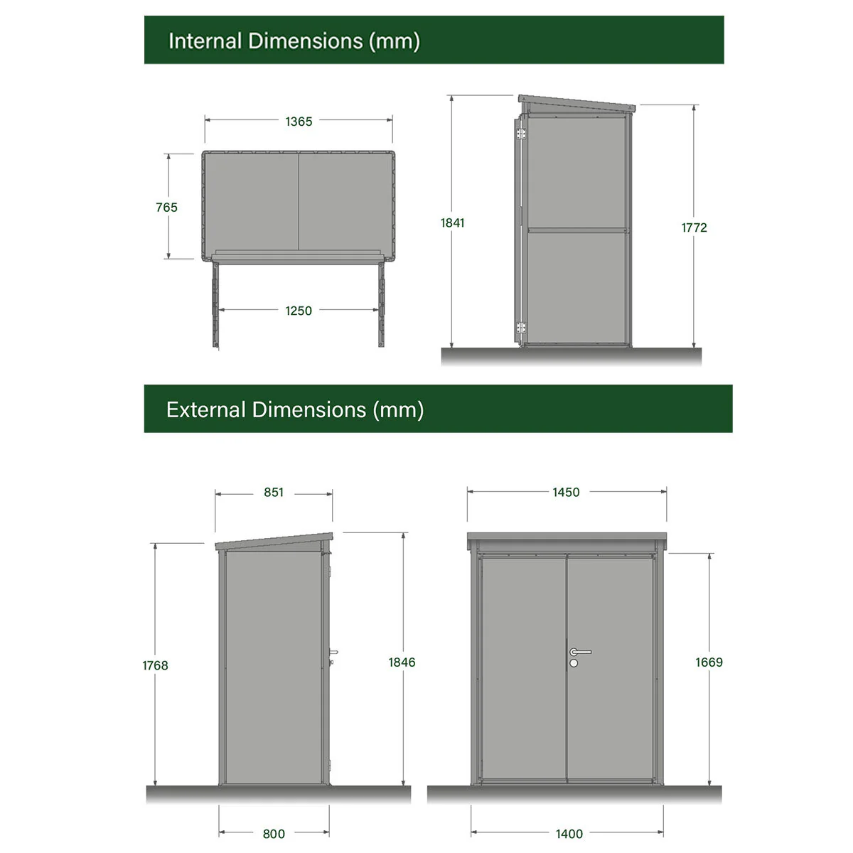 Stone Garden 4ft 7" x 2ft 6" (1.45 x 0.8m) Vertical 1,887 Litre Steel Shed in Grey
