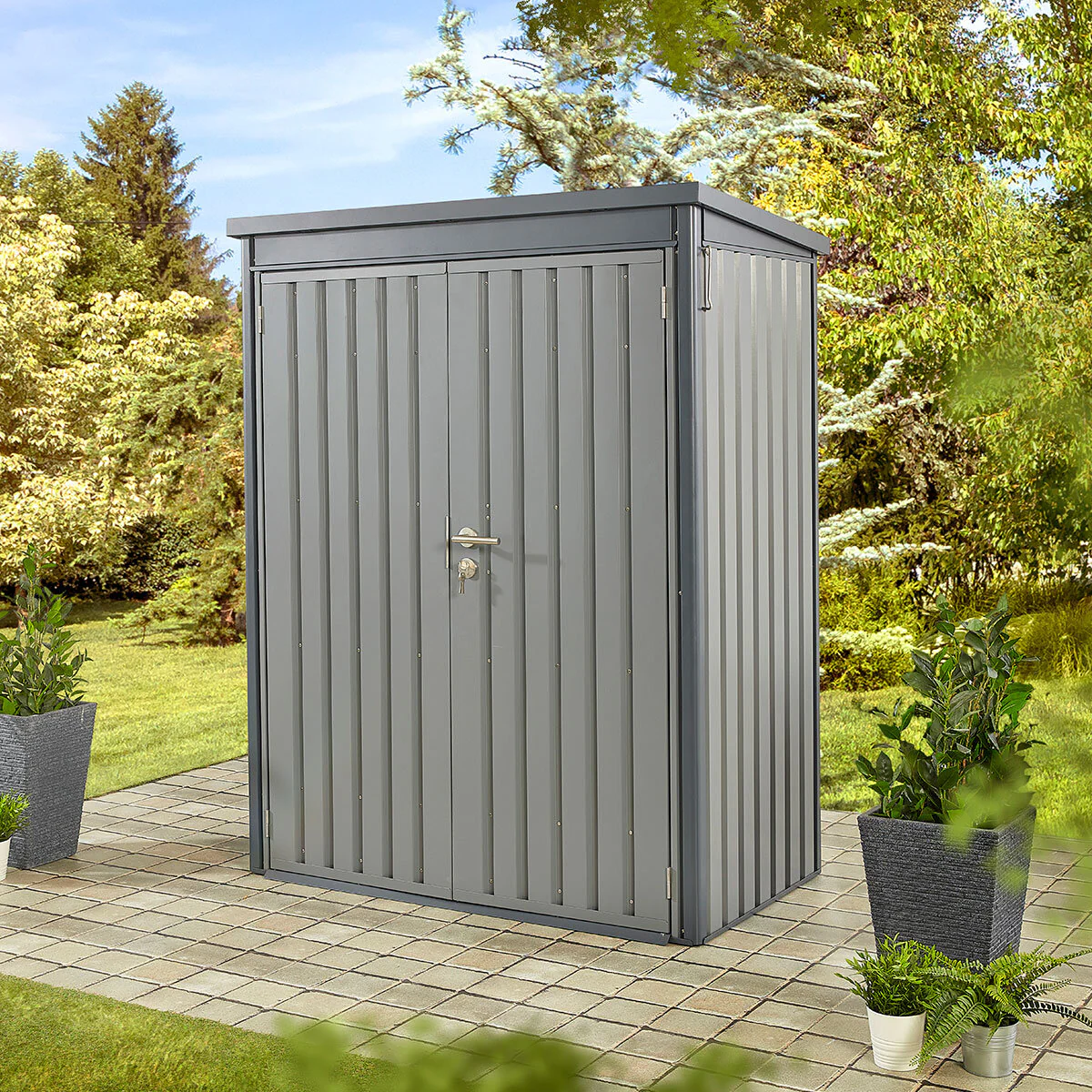 Stone Garden 4ft 7" x 2ft 6" (1.45 x 0.8m) Vertical 1,887 Litre Steel Shed in Grey - Image 7