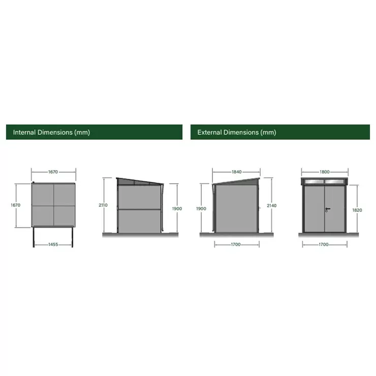 Stone Garden 5ft 11" x 5ft 11" (1.8m x 1.84m) Two Door Steel Shed in Green