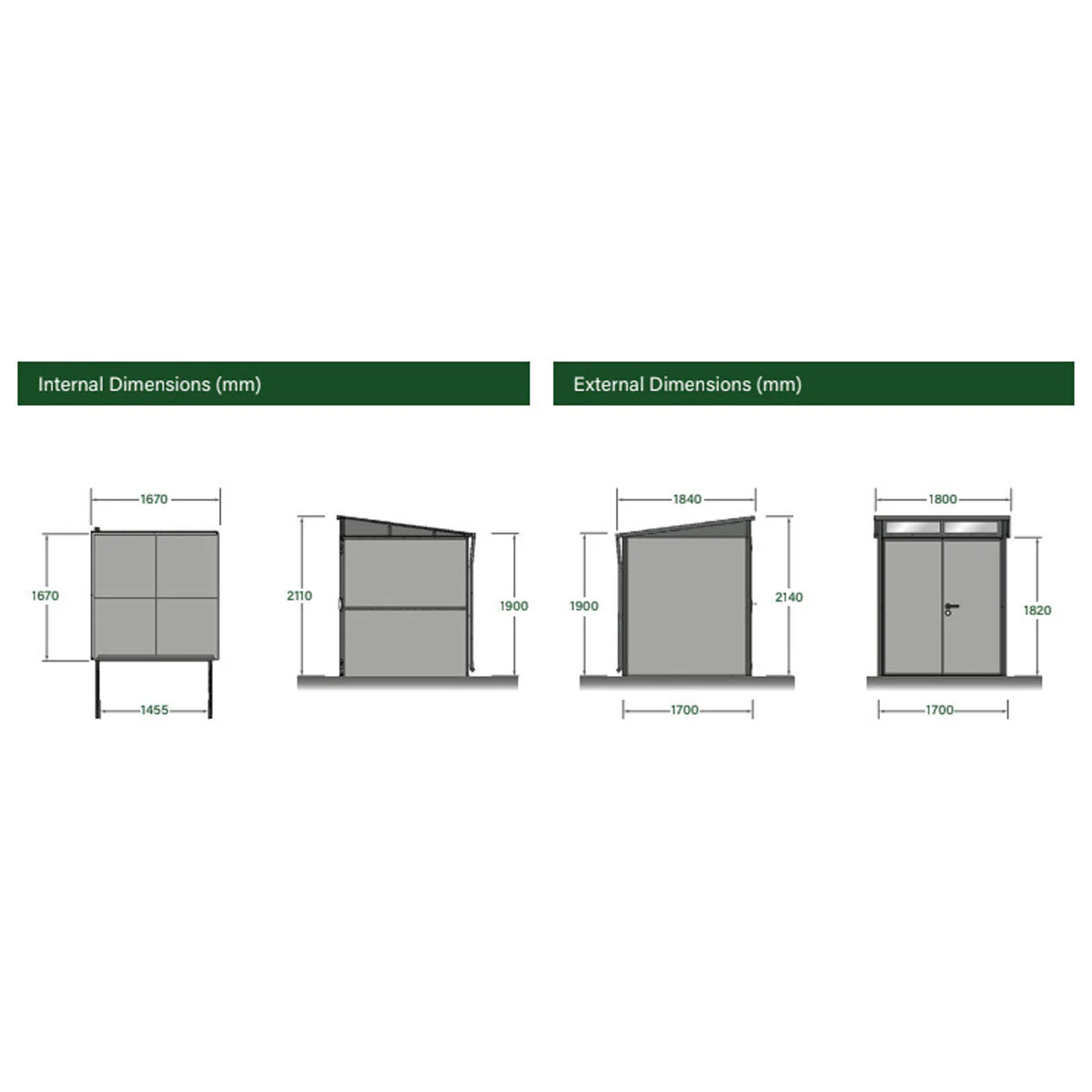 Stone Garden 5ft 11" x 5ft 11" (1.8m x 1.84m) Two Door Steel Shed in Grey