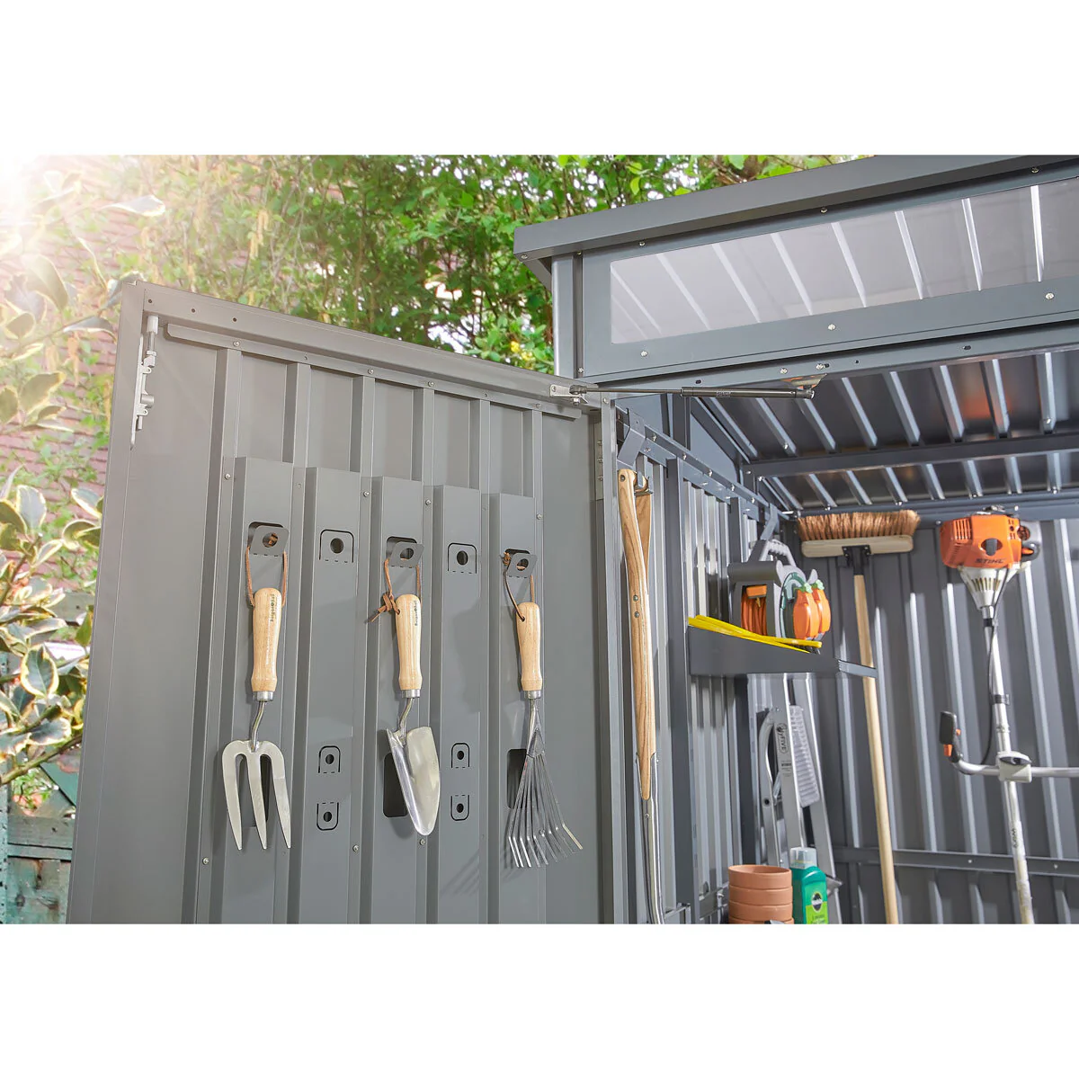 Stone Garden 5ft 11" x 5ft 11" (1.8m x 1.84m) Two Door Steel Shed in Grey - Image 3