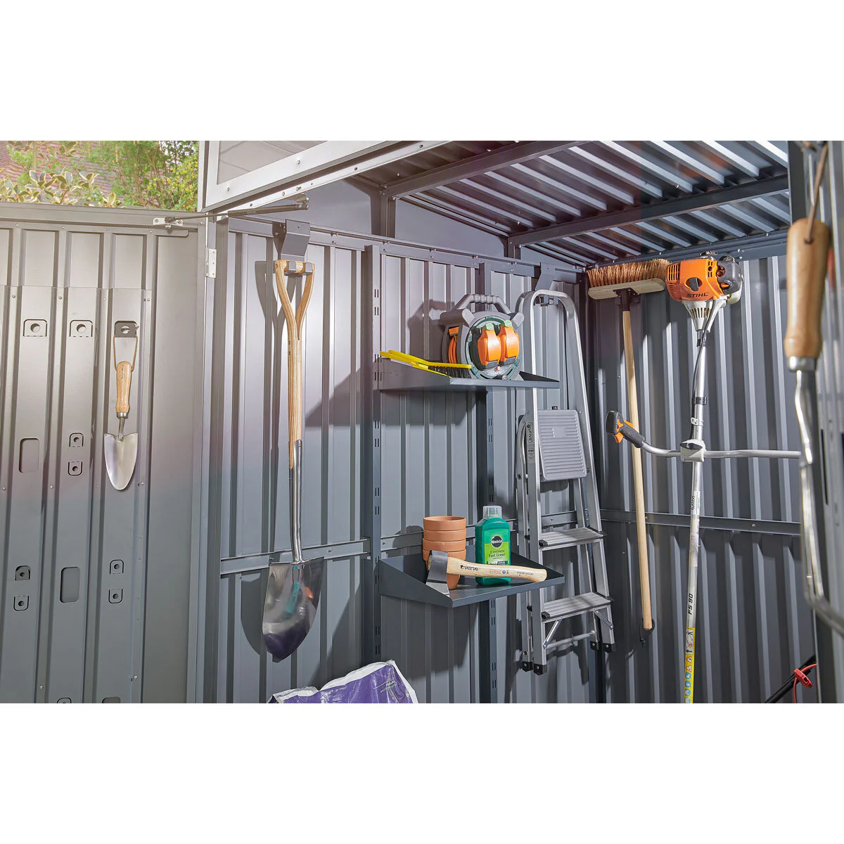 Stone Garden 5ft 11" x 5ft 11" (1.8m x 1.84m) Two Door Steel Shed in Grey - Image 4