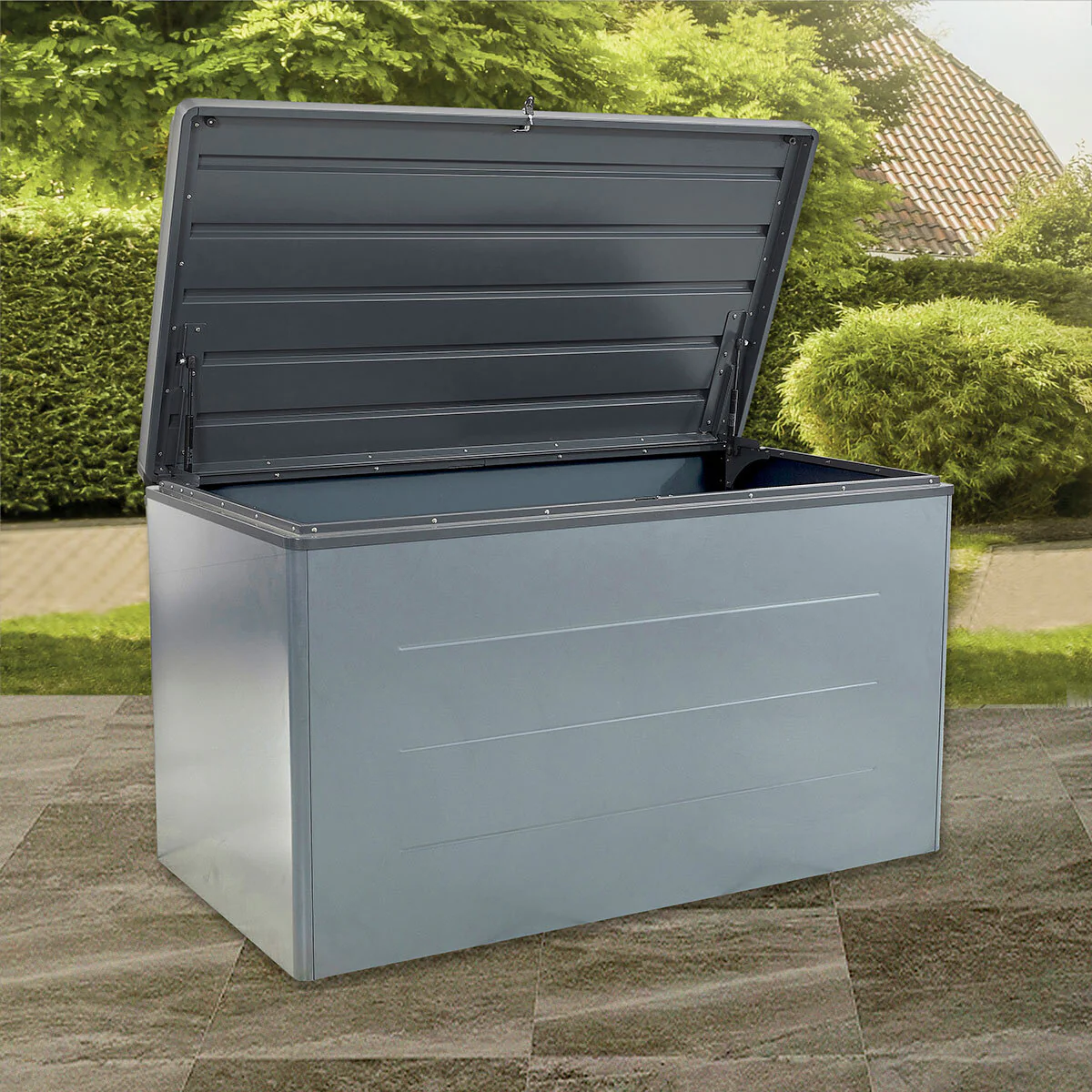 Stone Garden 5ft 2" x 2ft 8" (1.6 x 0.8m) 1,200 Litre Steel Deck Box in Grey - Image 3