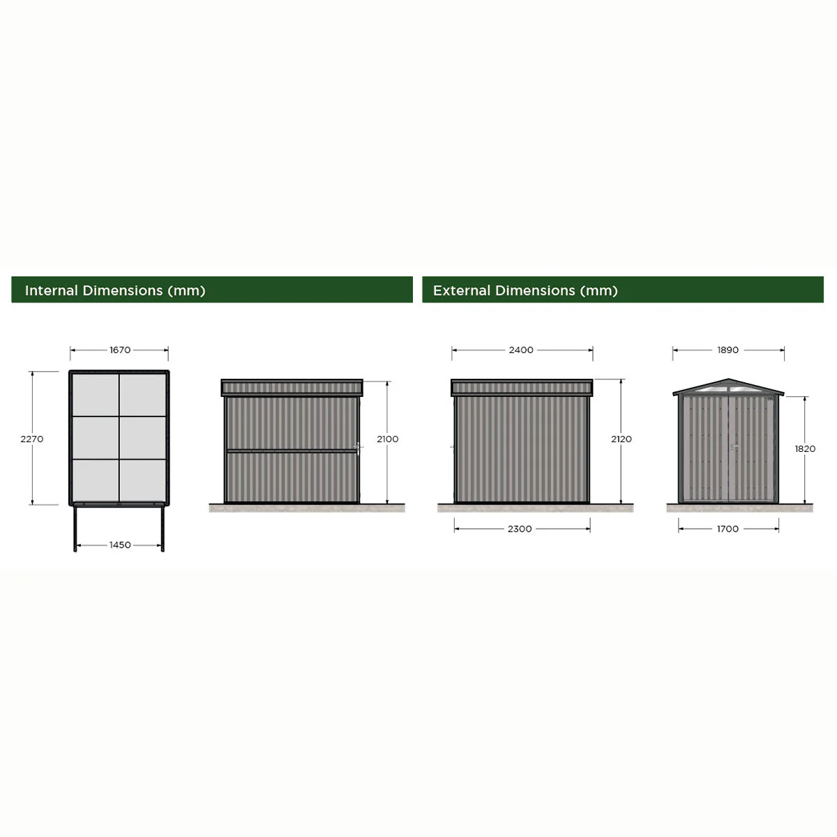Stone Garden 6ft 2" x 7ft 10" (1.89 x 2.4m) Apex Steel Shed in Green - Image 2