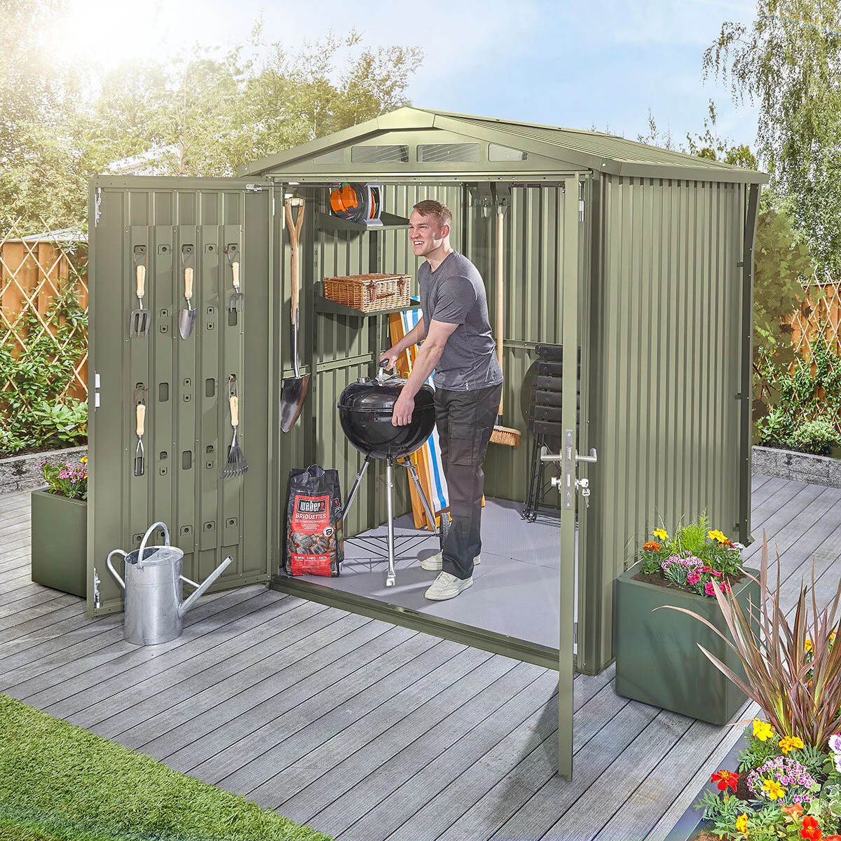 Stone Garden 6ft 2" x 7ft 10" (1.89 x 2.4m) Apex Steel Shed in Green - Image 3