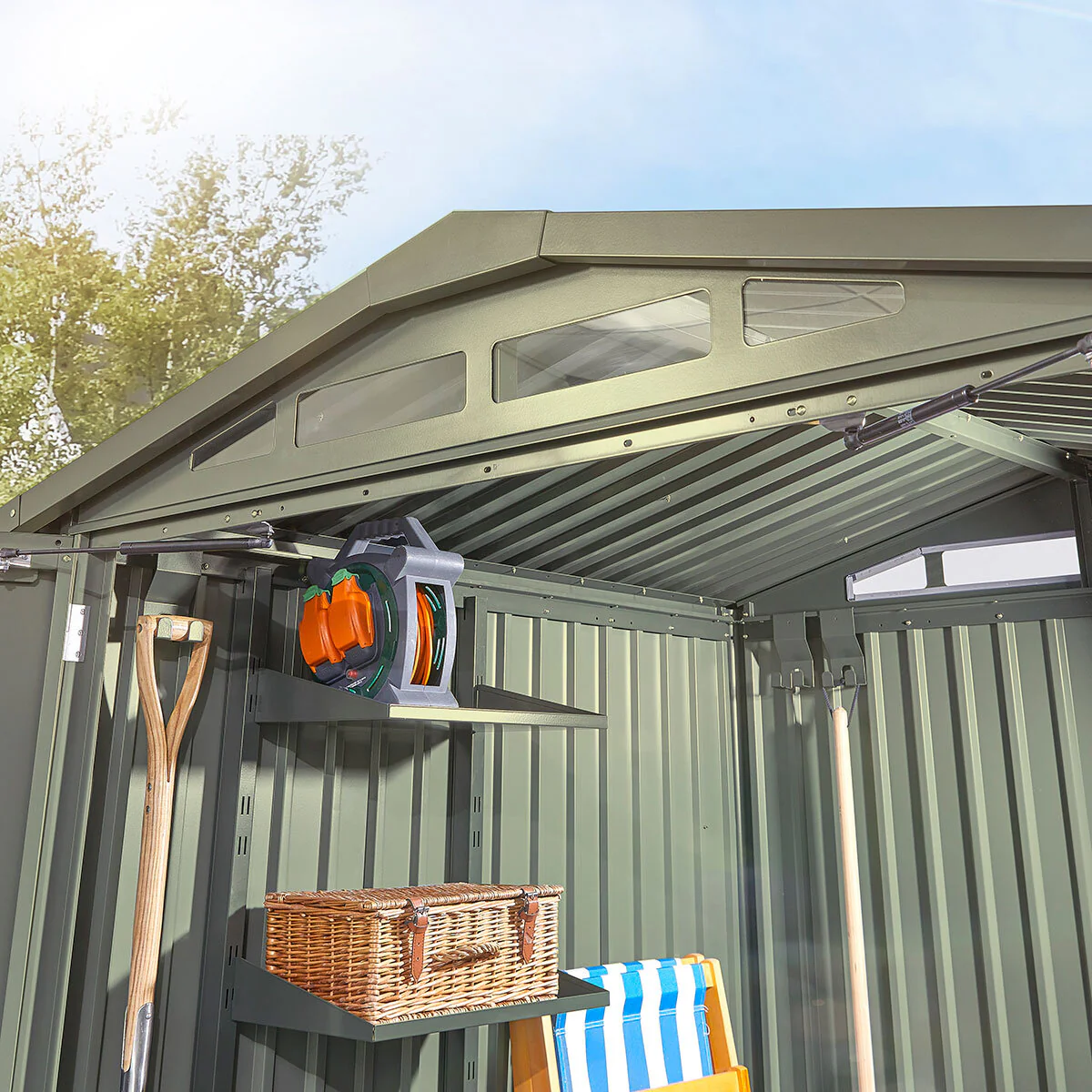 Stone Garden 6ft 2" x 7ft 10" (1.89 x 2.4m) Apex Steel Shed in Green - Image 4