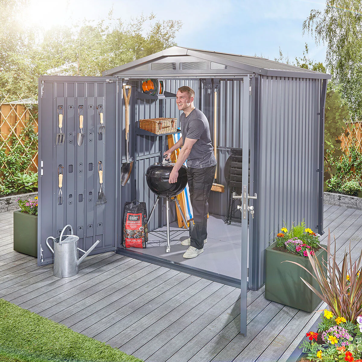 Stone Garden 6ft 2" x 7ft 10" (1.89 x 2.4m) Apex Steel Shed in Grey - Image 3