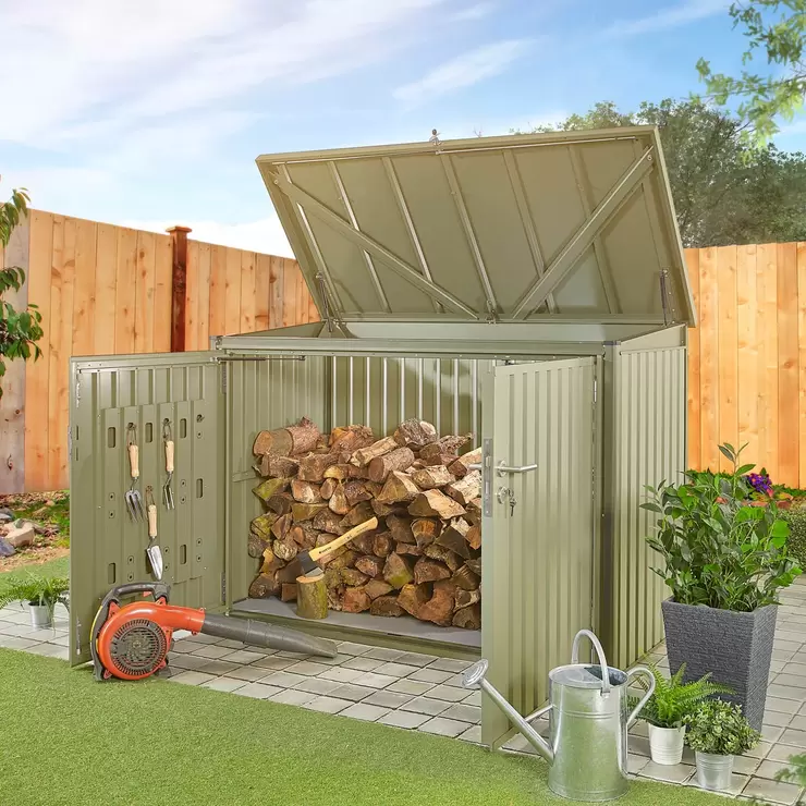 Stone Garden 6ft 5" x 2ft 11" (1.95 x 0.9m) 2,018 Litre Horizontal Storage Shed in Green - Image 5