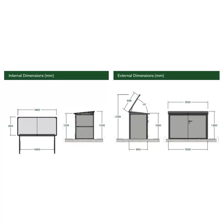 Stone Garden 6ft 5" x 2ft 11" (1.95 x 0.9m) 2,018 Litre Horizontal Storage Shed in Green