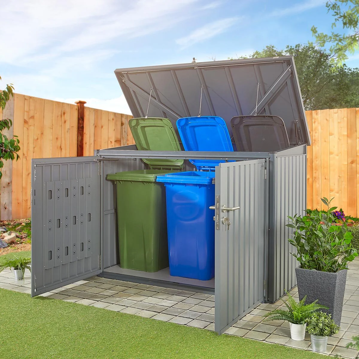 Stone Garden 6ft 5" x 2ft 11" (1.95 x 0.9m) 2,018 Litre Horizontal Storage Shed in Grey - Image 2