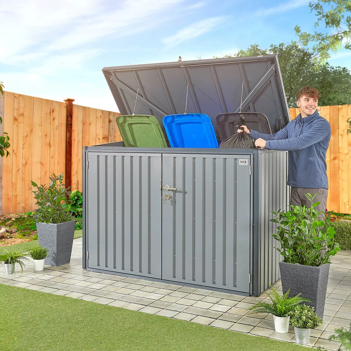 Stone Garden 6ft 5" x 2ft 11" (1.95 x 0.9m) 2,018 Litre Horizontal Storage Shed in Grey - Image 3