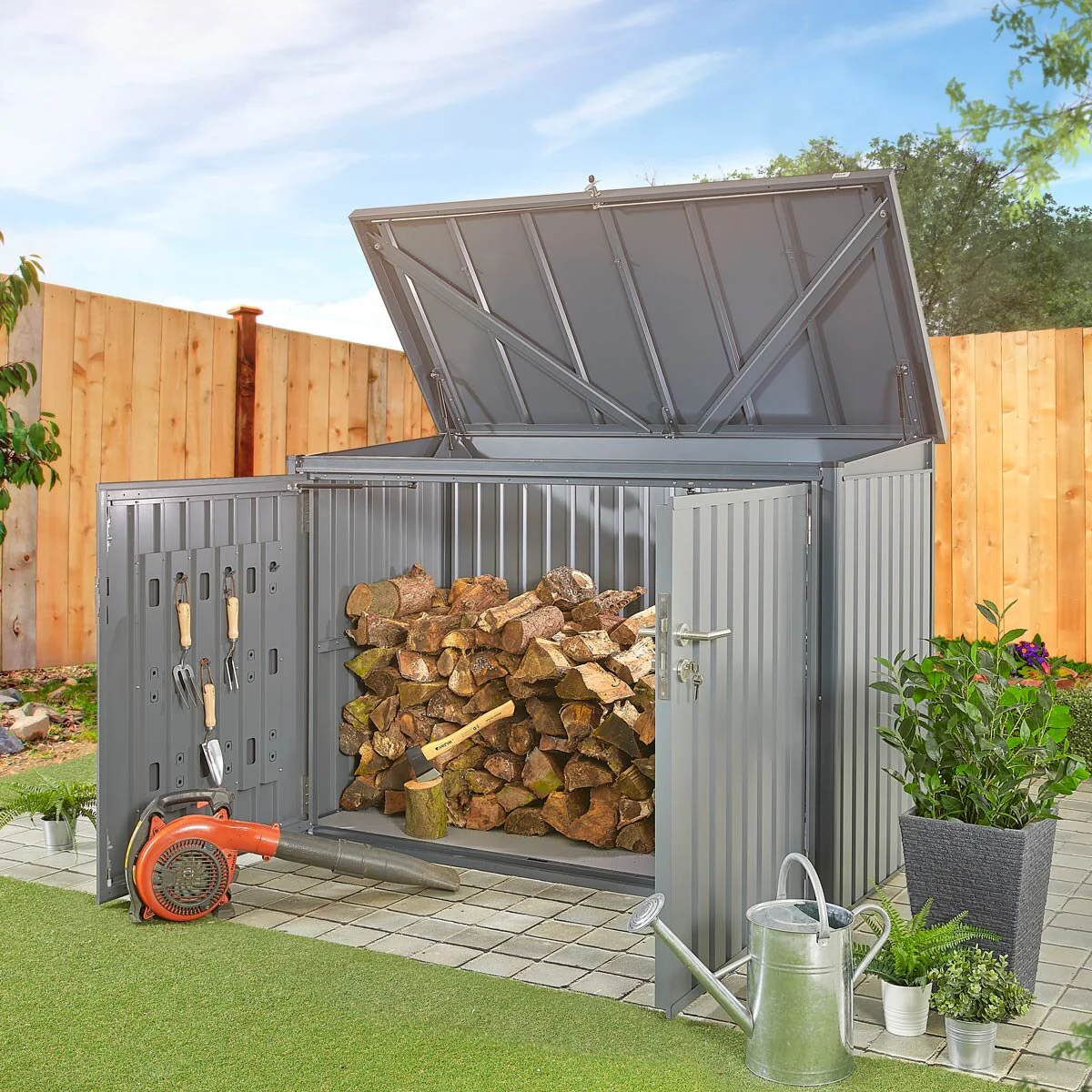 Stone Garden 6ft 5" x 2ft 11" (1.95 x 0.9m) 2,018 Litre Horizontal Storage Shed in Grey - Image 4