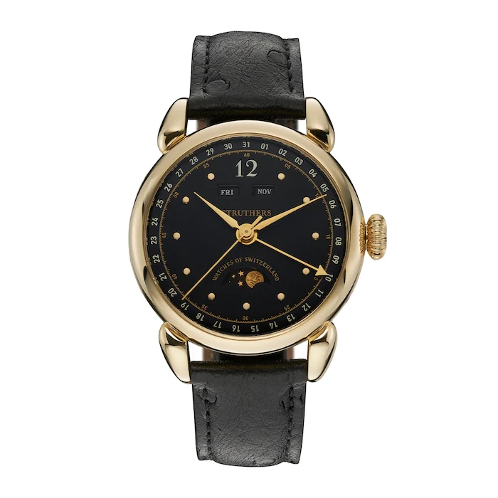 Struthers Automatic 36mm Men’s Watch with Black Material Dial, Gold Case / REBECCA STRUTHERS BESPOKE