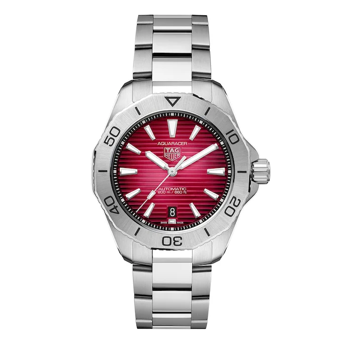 TAG Heuer Automatic 40mm Men’s Watch with Red Material Dial, Stainless Steel Case & Bracelet, 200m Water Resistant / WBP2114.BA0627