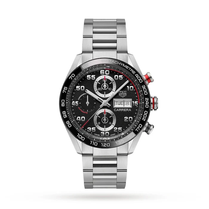 TAG Heuer Automatic 44mm Men’s Watch with Black Material Dial, Stainless Steel Case & Bracelet, 100m Water Resistant / CBN2A1AA.BA0643