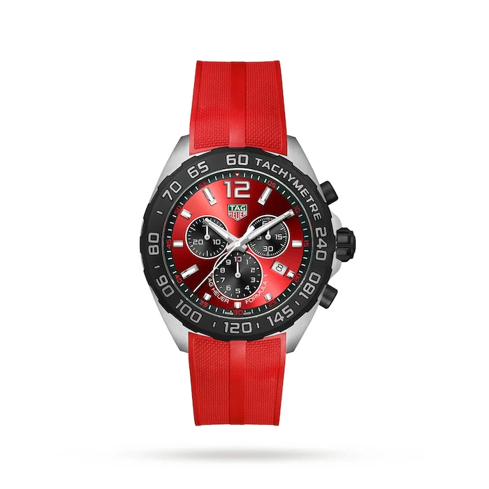 TAG Heuer Quartz 43mm Men’s Watch with Red Material Dial, Stainless Steel Case, 200m Water Resistant / CAZ101AN.FT8055