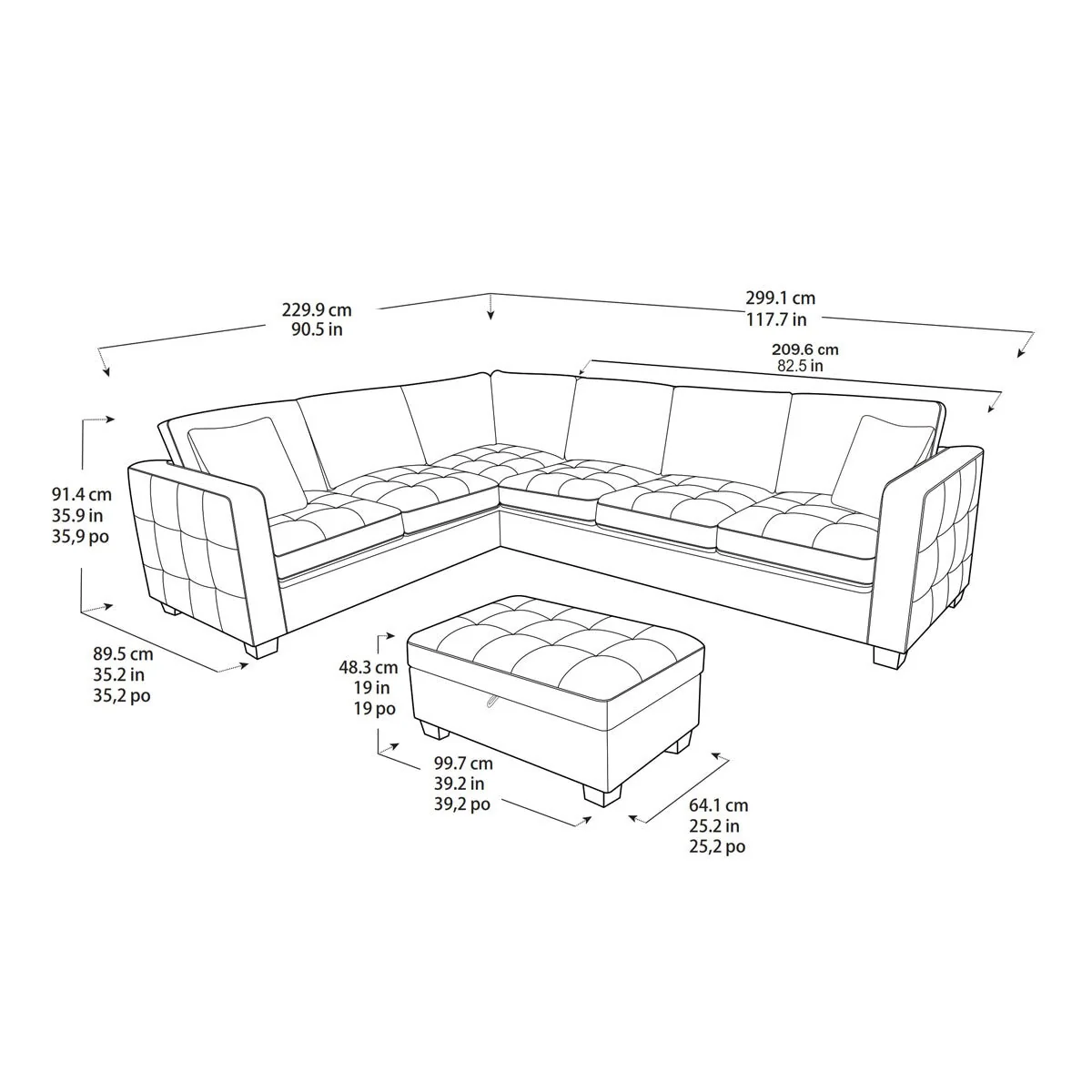 Thomasville Kylie Grey Fabric Sectional Sofa with Storage Ottoman - Image 2