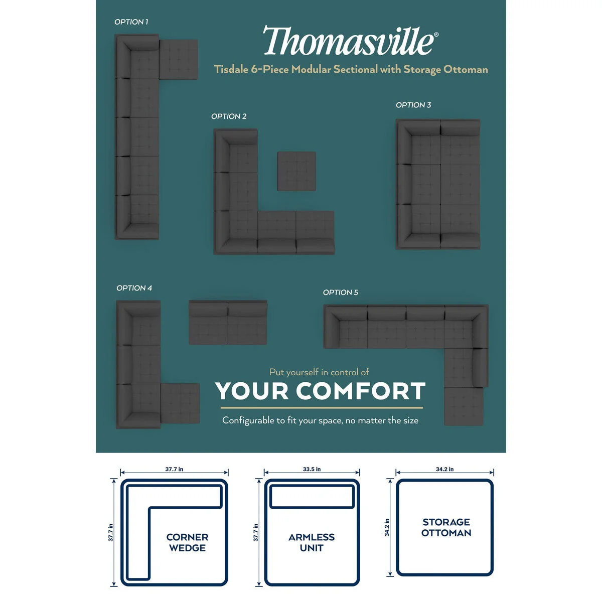 Thomasville Tisdale Dark Grey 6 Piece Modular Fabric Sofa - Image 3
