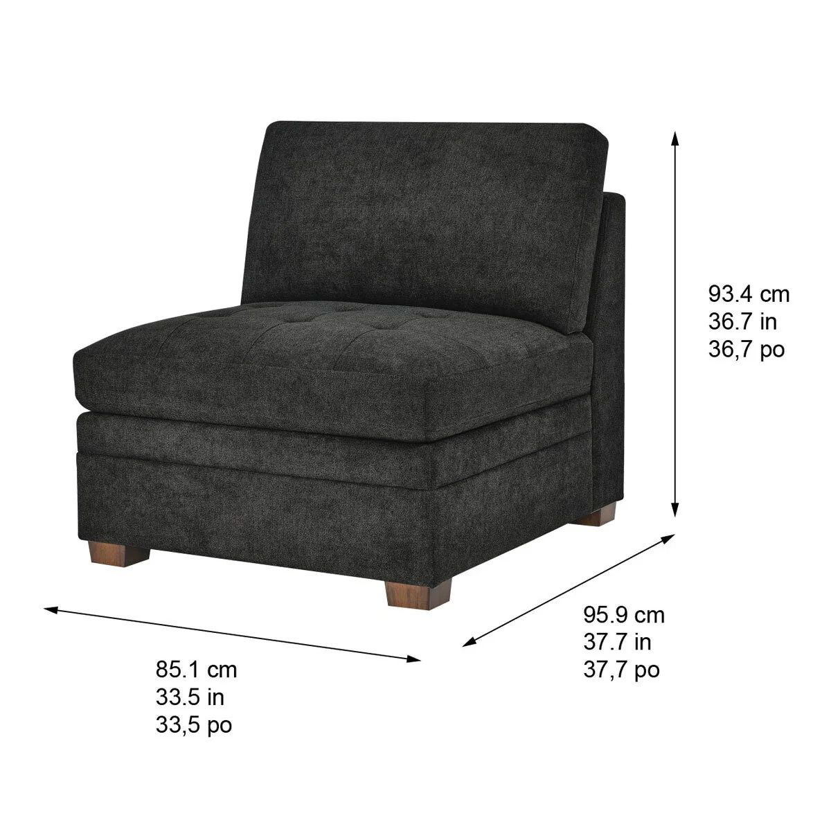Thomasville Tisdale Dark Grey Fabric Armless Chair - Image 2